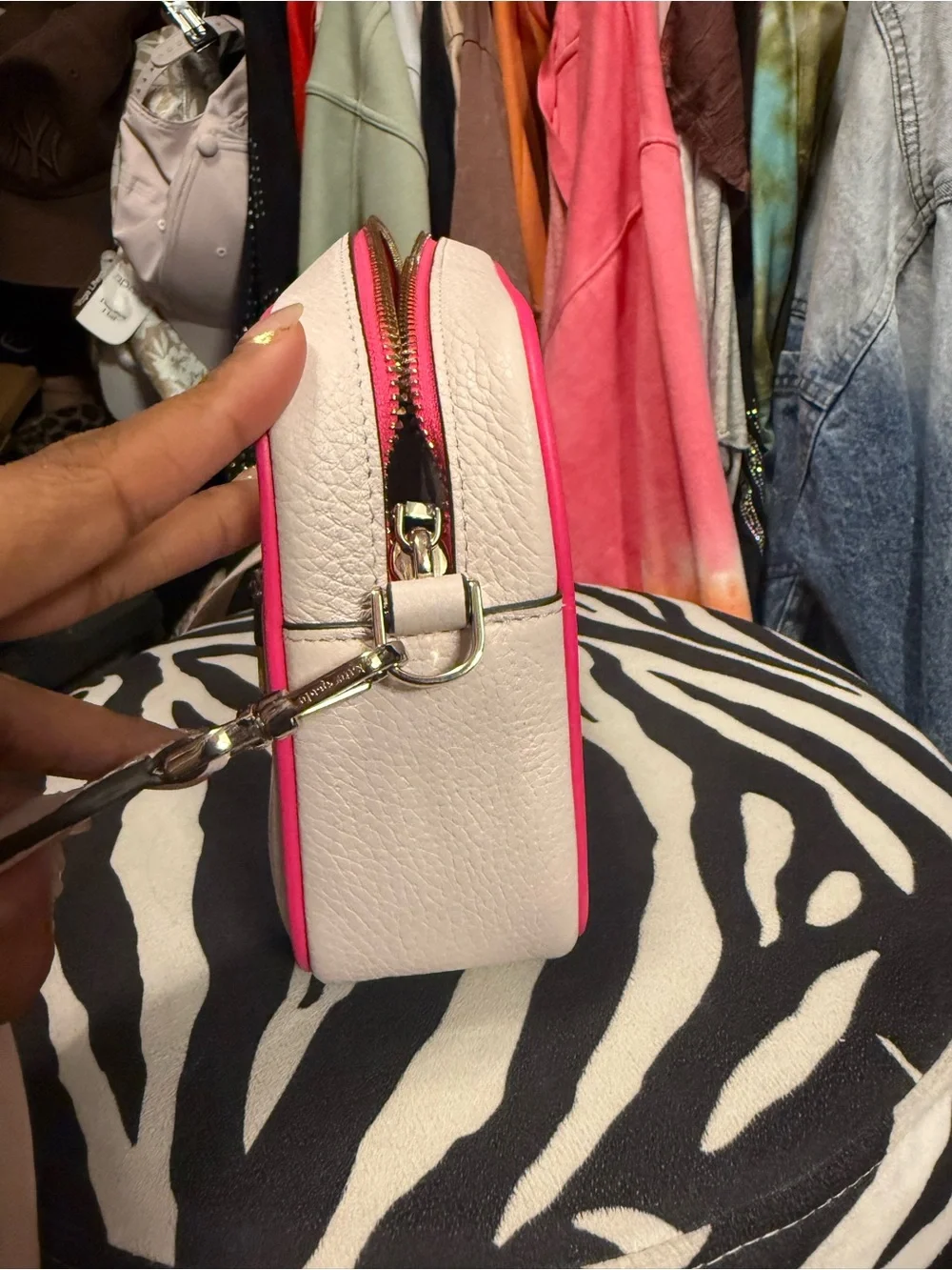 kate spade New York Cream Crossbody Bag with Pink Trim